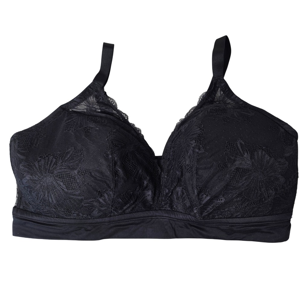 Auden Bralette Women 3X Black Lightly Lined Floral Lace Wirefree Comfort Classic